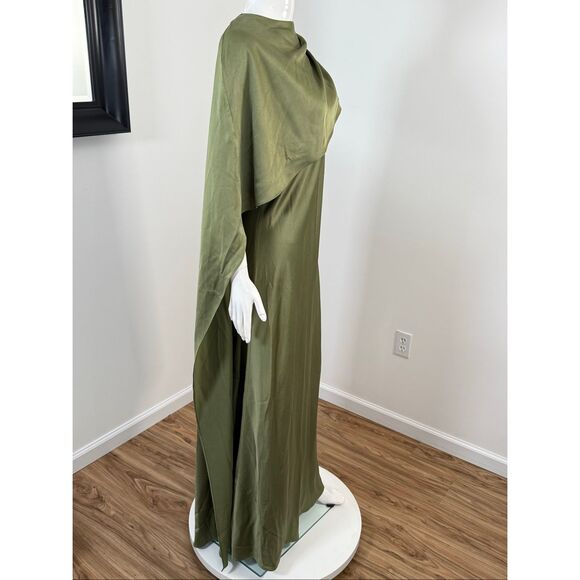 SIMKHAI Womens Izel Boat Neck Satin Draped Cape Gown Olive Green Size 2 - Picture 6 of 11